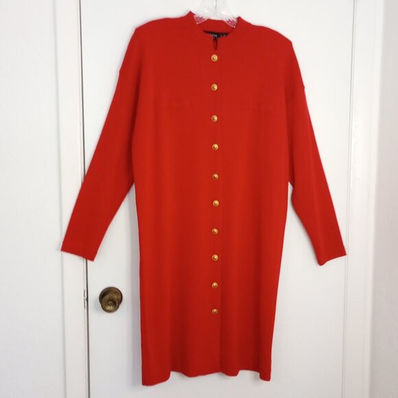 Liz Claiborne Red Wool-Blend Knit Elegant Coat Dress - Picture 1 of 9